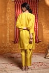 Shop_Shivani Bhargava_Yellow Handloom Silk Embroidered Thread Notched Round Gathered Kurta Pant Set _at_Aza_Fashions