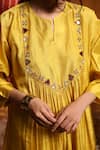 Shivani Bhargava_Yellow Handloom Silk Embroidered Thread Notched Round Gathered Kurta Pant Set _Online_at_Aza_Fashions