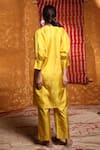 Buy_Shivani Bhargava_Yellow Handloom Silk Embroidered Thread Notched Round Gathered Kurta Pant Set 