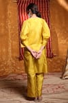 Shop_Shivani Bhargava_Yellow Handloom Silk Embroidered Thread V Neck Kurta And Pant Set _at_Aza_Fashions