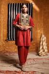 Buy_Shivani Bhargava_Maroon Cotton Embroidered Tribal Notched Cape Anarkali With Salwar _at_Aza_Fashions