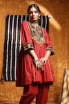 Shivani Bhargava_Maroon Cotton Embroidered Tribal Notched Cape Anarkali With Salwar _Online_at_Aza_Fashions