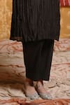 Shop_Shivani Bhargava_Black Handloom Chanderi Round Crinkled Kimono Kurta With Pant _Online_at_Aza_Fashions