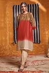 Buy_Shivani Bhargava_Brown Handloom Silk Dyed Ombre Round Tri Color Kimono Kurta With Pant _at_Aza_Fashions