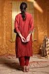 Shop_Shivani Bhargava_Maroon Handloom Chanderi Embroidered And Woven Shell Round Kimono Kurta & Pant Set _at_Aza_Fashions