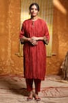 Shivani Bhargava_Maroon Handloom Chanderi Embroidered And Woven Shell Round Kimono Kurta & Pant Set _Online_at_Aza_Fashions