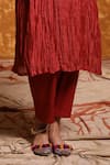 Shop_Shivani Bhargava_Maroon Handloom Chanderi Embroidered And Woven Shell Round Kimono Kurta & Pant Set _Online_at_Aza_Fashions