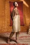 Buy_Shivani Bhargava_Brown Handloom Silk Dyed And Embroidered Shell Round Ombre Kimono Kurta & Pant Set 