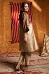 Buy_Shivani Bhargava_Brown Handloom Silk Dyed And Embroidered Shell Round Neck Ombre Kimono Kurta _Online_at_Aza_Fashions