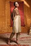 Shivani Bhargava_Brown Handloom Silk Dyed And Embroidered Shell Round Neck Ombre Kimono Kurta _at_Aza_Fashions