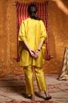 Shop_Shivani Bhargava_Yellow Handloom Cotton Embroidery V-neck Yoke Silk Kaftan _at_Aza_Fashions