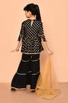 Shop_Samyukta Singhania_Black Rayon Slub Printed And Embellished Floral & Peplum Kurta Sharara Set _at_Aza_Fashions