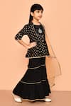 Shop_Samyukta Singhania_Black Rayon Slub Printed And Embellished Floral & Peplum Kurta Sharara Set _Online_at_Aza_Fashions