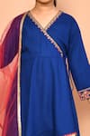 Petite Pomme_Blue Rayon, Polyester Embroidery, Gota Patti, Lace Placement Angarkha Set _Online_at_Aza_Fashions