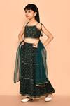 Shop_Samyukta Singhania_Green Rayon Slub Floral Print Top Tiered Skirt Set _Online_at_Aza_Fashions