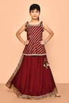 Buy_Samyukta Singhania_Wine Rayon Slub Printed And Embellished Stripe Top & Skirt Set _at_Aza_Fashions