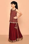 Buy_Samyukta Singhania_Wine Rayon Slub Printed And Embellished Stripe Top & Skirt Set _Online_at_Aza_Fashions