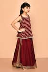 Shop_Samyukta Singhania_Wine Rayon Slub Printed And Embellished Stripe Top & Skirt Set _Online_at_Aza_Fashions