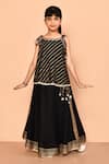 Buy_Samyukta Singhania_Black Rayon Slub Printed And Embellished Stripe Top & Flared Skirt Set _at_Aza_Fashions