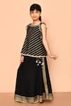 Buy_Samyukta Singhania_Black Rayon Slub Printed And Embellished Stripe Top & Flared Skirt Set _Online_at_Aza_Fashions