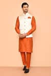 Buy_Aryavir Malhotra_Orange Kurta And Pant Silk Woven Jacquard Bundi With Set _at_Aza_Fashions