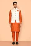 Aryavir Malhotra_Orange Kurta And Pant Silk Woven Jacquard Bundi With Set _at_Aza_Fashions