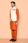 Buy_Aryavir Malhotra_Orange Kurta And Pant Silk Woven Jacquard Bundi With Set 