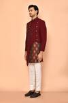 Aryavir Malhotra_Maroon Sherwani Crepe Embroidered Linear Cutdana Set_at_Aza_Fashions