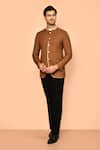 Buy_Aryavir Malhotra_Brown Italian Terry Rayon Contrast Collar Bandhgala And Pant Set _at_Aza_Fashions