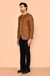 Aryavir Malhotra_Brown Italian Terry Rayon Contrast Collar Bandhgala And Pant Set _at_Aza_Fashions