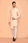 Buy_Aryavir Malhotra_Peach Sherwani Jacquard Printed And Pant Set _at_Aza_Fashions