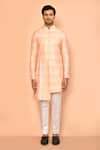 Shop_Aryavir Malhotra_Peach Sherwani Jacquard Printed And Pant Set _Online_at_Aza_Fashions