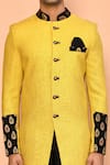 Buy_Aryavir Malhotra_Yellow Sherwani Jacquard Printed Floral Placement Set _Online_at_Aza_Fashions