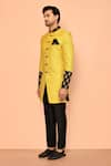 Aryavir Malhotra_Yellow Sherwani Jacquard Printed Floral Placement Set _at_Aza_Fashions