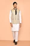 Buy_Aryavir Malhotra_Beige Jute Textured Nehru Jacket _at_Aza_Fashions