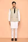 Buy_Aryavir Malhotra_Beige Jute Textured Nehru Jacket _Online_at_Aza_Fashions