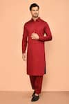 Buy_Aryavir Malhotra_Maroon Cotton Plain Pathani Kurta Set _at_Aza_Fashions