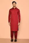 Buy_Aryavir Malhotra_Maroon Cotton Plain Pathani Kurta Set _Online_at_Aza_Fashions