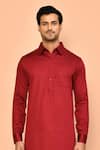 Shop_Aryavir Malhotra_Maroon Cotton Plain Pathani Kurta Set _Online_at_Aza_Fashions