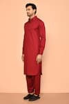 Aryavir Malhotra_Maroon Cotton Plain Pathani Kurta Set _at_Aza_Fashions