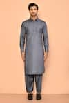 Buy_Aryavir Malhotra_Grey Cotton Plain Pathani Kurta Set _Online_at_Aza_Fashions