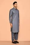 Aryavir Malhotra_Grey Cotton Plain Pathani Kurta Set _at_Aza_Fashions