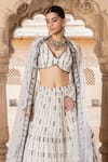 Buy_PREEVIN_White Blouse And Lehenga Cotton Mulmul Embroidered Thread Stripe Set  _at_Aza_Fashions