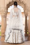 Shop_PREEVIN_White Blouse And Lehenga Cotton Mulmul Embroidered Thread Stripe Set  _at_Aza_Fashions