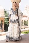 Buy_PREEVIN_White Peplum Kurta And Sharara Floral Mirrorwork Embellished Set  _at_Aza_Fashions