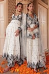 PREEVIN_White Peplum Kurta And Sharara Floral Mirrorwork Embellished Set  _Online_at_Aza_Fashions