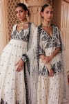 Buy_PREEVIN_White Peplum Kurta And Sharara Floral Mirrorwork Embellished Set  _Online_at_Aza_Fashions