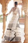 Shop_PREEVIN_White Blouse And Lehenga Cotton Mulmul Embroidered Thread Foliage Set  _at_Aza_Fashions