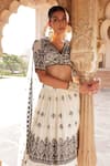 PREEVIN_White Blouse And Lehenga Cotton Mulmul Embroidered Thread Foliage Set  _Online_at_Aza_Fashions