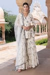 Buy_PREEVIN_White Angarakha And Sharara Cotton Mulmul Floral Jaal Set  _at_Aza_Fashions